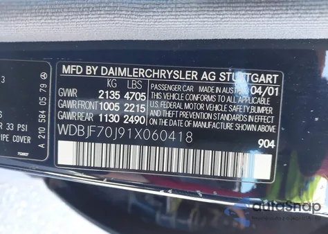 2001 Mercedes-Benz E 430 z USA, uszkodzony, nr VIN WDBJF70J91X060418